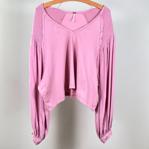 FREE PEOPLE Blush Pink Kathy Boho Long Sleeve Blouse. Size L - Picture 6 of 11